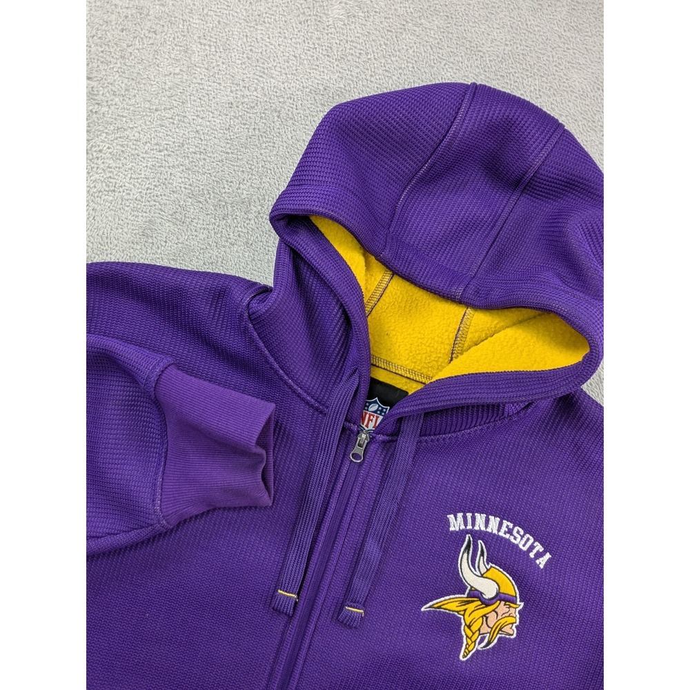 NFL Minnesota Vikings Hoodie Mens XXL Purple Yellow Waffle Knit Full Zip Fleece